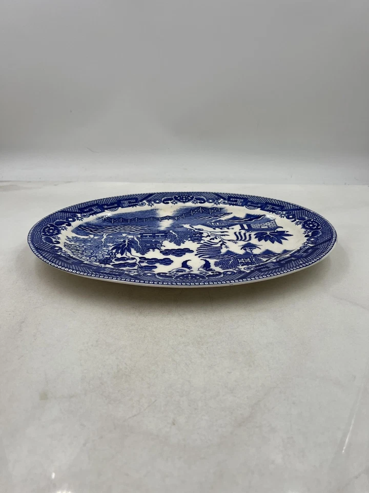 Plato de servir ovalado de sauce azul vintage de cerámica hecho en Japón Foto 4 de 4