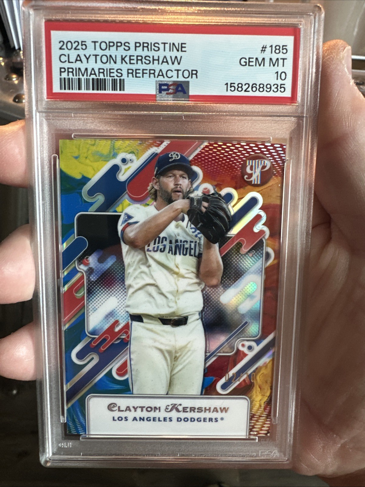 2025 TOPPS PRISTINE CLAYTON KERSHAW /10 PRIMARIES REFRACTOR POP 1 PSA 10 view 5
