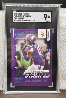 2022 Prestige - Time Stamped Justin Jefferson Xtra Points Platinum /25 SGC 9