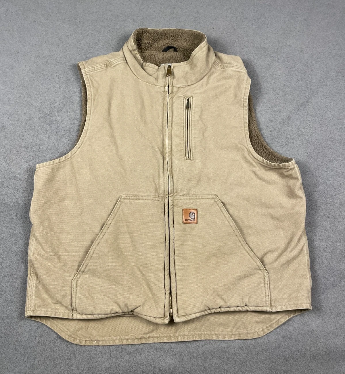Carhartt Sherpa Lined Duck Canvas Vest Mens Size L Light Brown Workwear V33 266