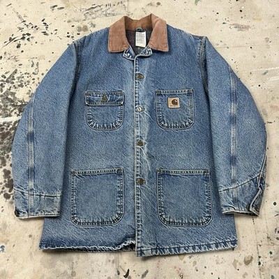 Vintage Carhartt C59 DST Denim Jean Chore Jacket Barn Coat Mens M Blanket Lined