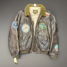 Vintage AVIREX G-1 Flight Jacket Leather Brown Size M Top Gun Patches Map Lining