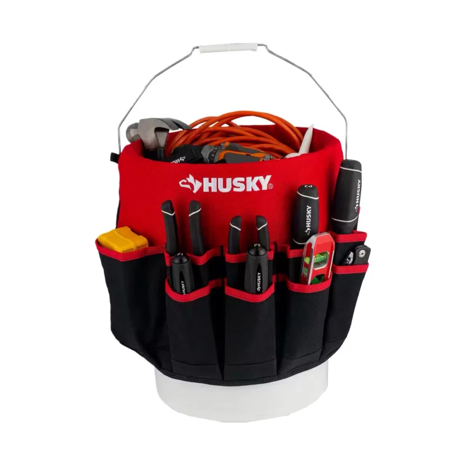 Husky 12” 30-Pocket Heavy-Duty Bucket Jockey Tool Bag for 5 Gal Bucket Storage - Image 2 of 4