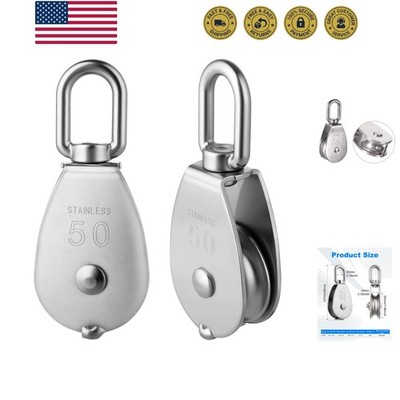 2PCS M50 Single Pulley Snatch Block, 304 Stainless Steel Lifting Crane, Heavy...