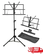2in1 Folding Music Stand Portable Desktop Book Holder with Clip and Carry Bag