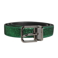 DOLCE & GABBANA Belt Men Green Lurex Polyester Metal Buckle 90cm / 36in 420usd