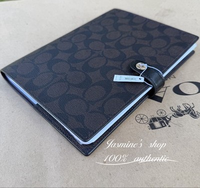 NWT Coach Snap Notebook 222 Walnut Black Signature Canvas/Smooth