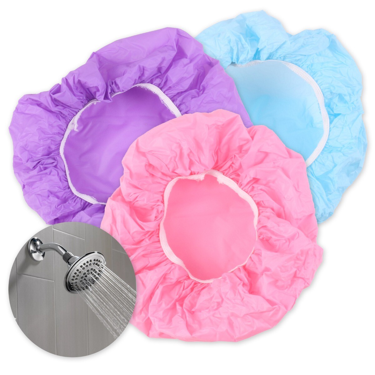 3x WATERPROOF PLASTIC SHOWER CAPS Elastic Band Wash Bath Protector Hair