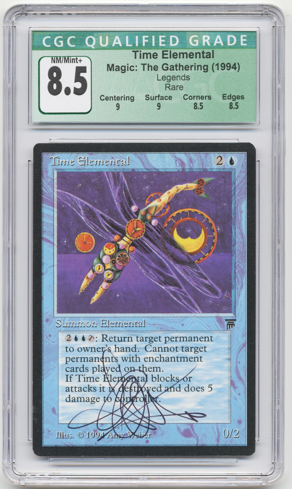 Graded Signed Time Elemental CGC 8.5 Q++ Legends Artist Amy Weber 1994 MTG Rare!