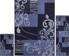3 Pc. Set Home Dynamix Blue Squares Vines Scrolls Geometric Area Rug 1879-309