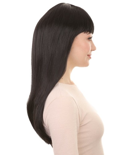 Adult Natural Looking Long Black Bob Wig with Bangs Cosplay Party Hair HW-294A - Picture 5 of 9