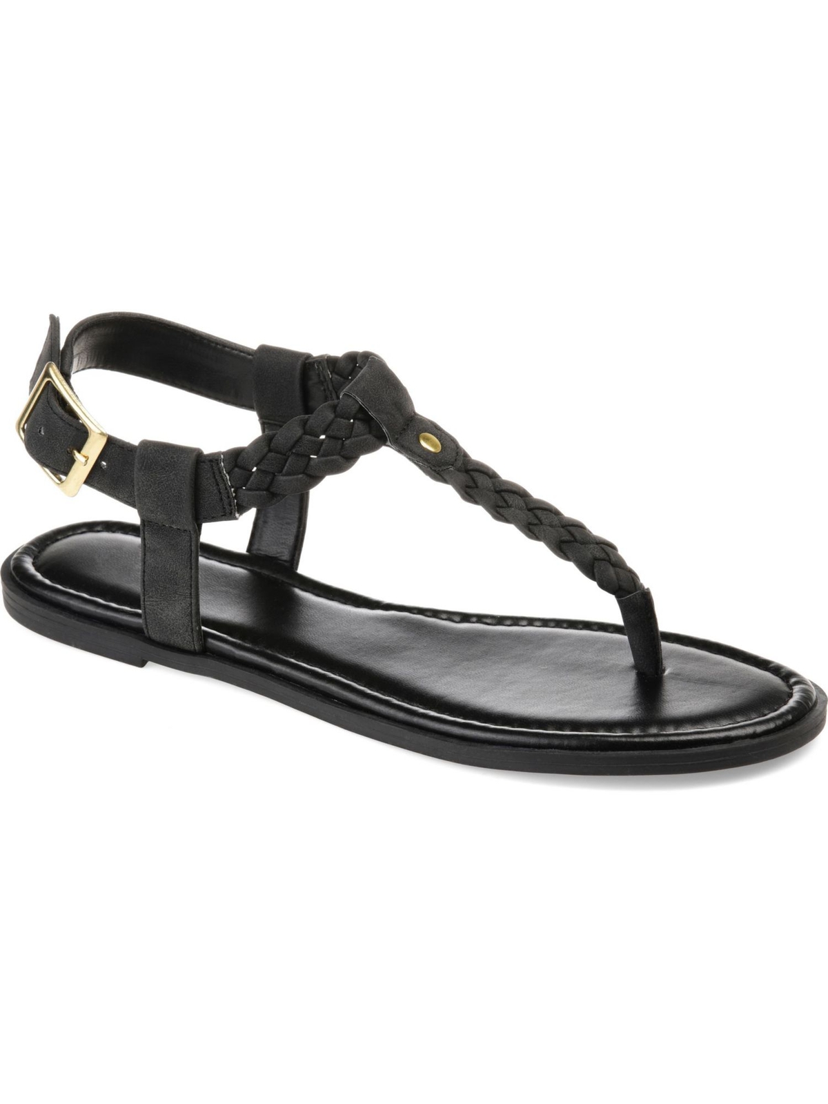 JOURNEE COLLECTION Womens Black TStrap Genevive Round Toe Sandals