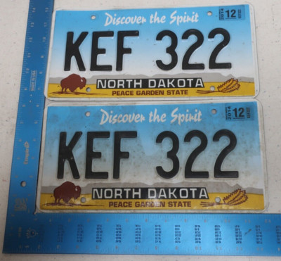 North Dakota License Plate Tag Pair Set ND 2012 Graphic Natural Sticker KEF 322