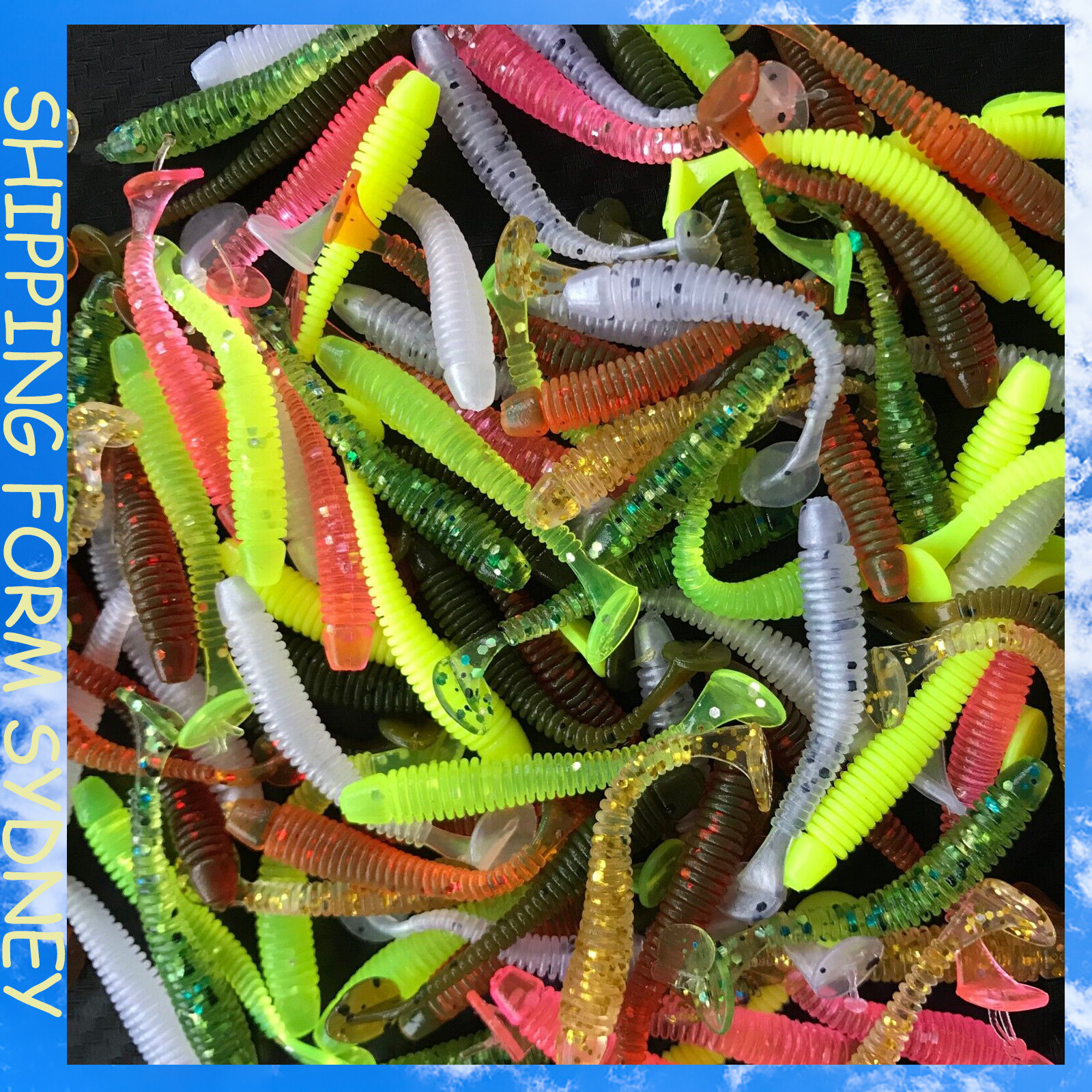 100 Soft Plastic Fishing Lure Tackle 50mm Paddle Tail Grub Worm bream lures Bass