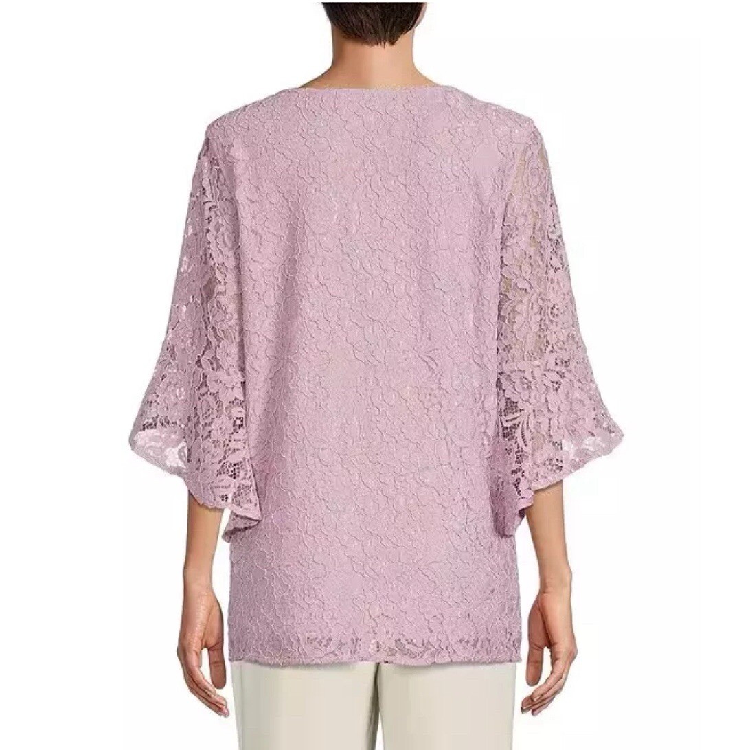 Caroline Rose Julia Floral Lace Tunic Top Iced Orchid Size XS NWT