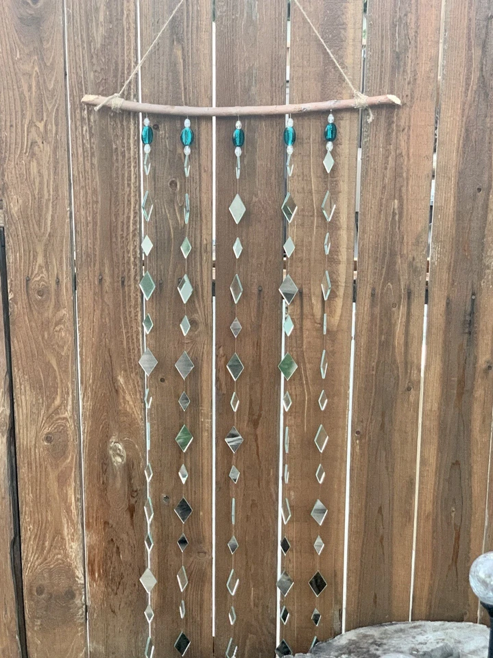 Espejos de pastilla con forma de diamante con cuentas cortina de vidrio verde azulado atrapasol decoración de ventanas Foto 4 de 4