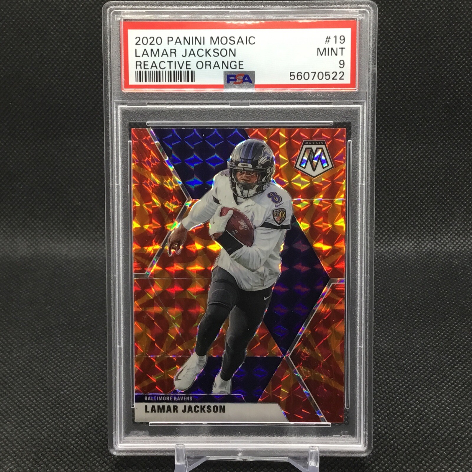 2020 Panini Mosaic #19 Lamar Jackson Reactive Orange PSA 9 Mint
