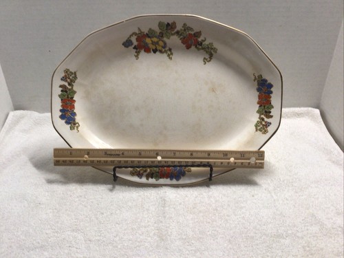 Vintage Atlas Globe China Co. cream w/ gold trim, flowers Serving Plate 13 3/8" - Picture 3 of 9