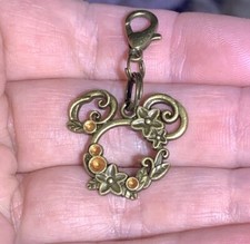 Bronze Floral Mickey Mouse Charm Zipper Pull  Keychain Add On Clip 