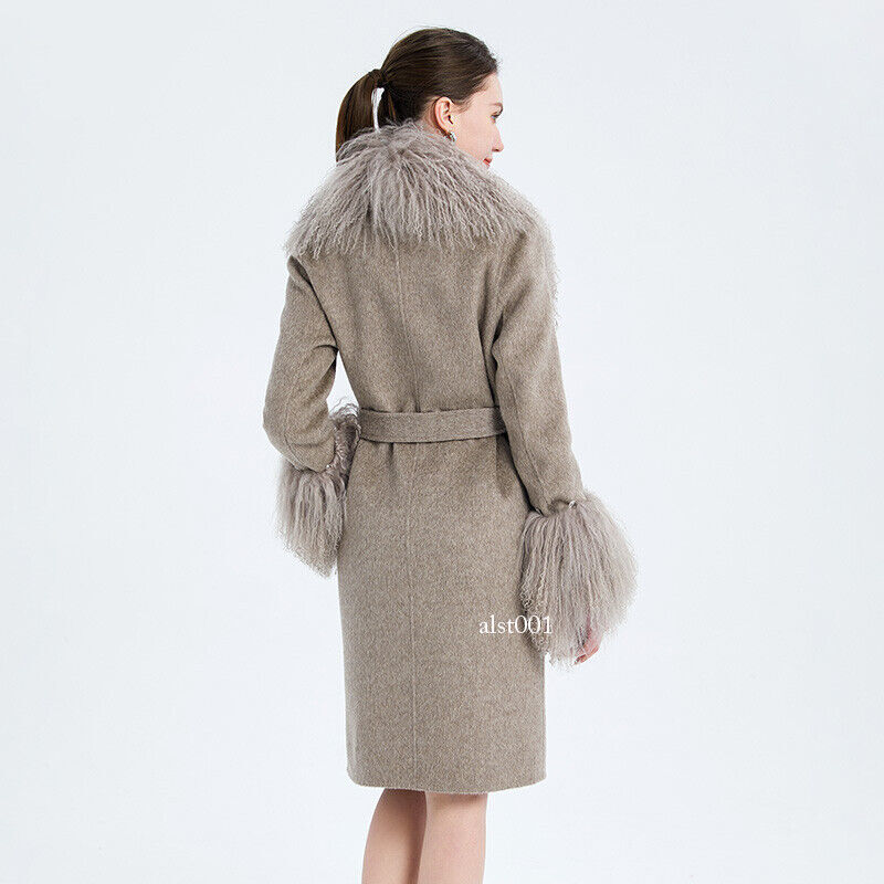 ALTRA Cappotto donna lana staccabile pelliccia mongola collo polsini cappotto lungo cappotto lusso