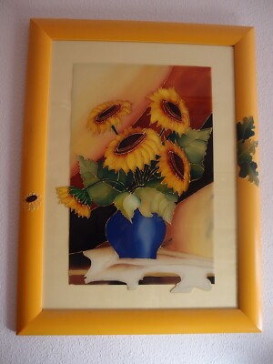 Wunderschönes Sonnenblumen Bild mit Holzrahmen