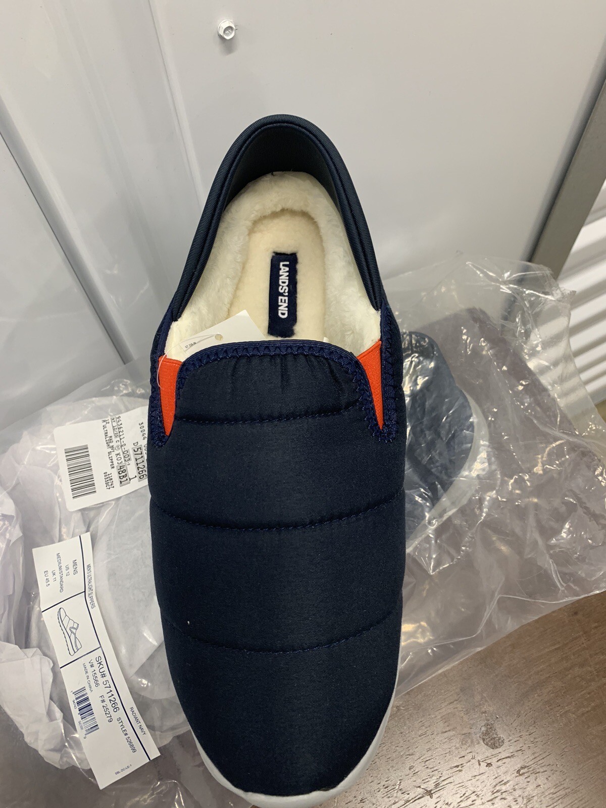 Lands End Men’s Slippers Size 12! New ! Ultralight! Blue And Grey. Lined W Fur eBay