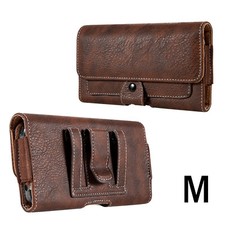 iPhone X / XS - HORIZONTAL BROWN Leather Pouch Holder Belt Clip Holster Cover