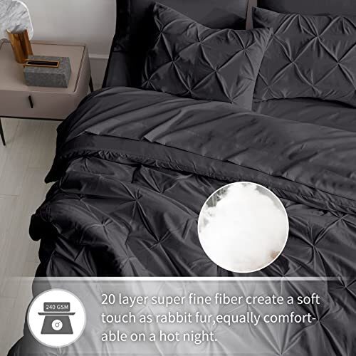Comforter Set - 5 Pieces Pintuck Bed in A Bag - Comforters Size - Twin Black - Picture 6 of 7