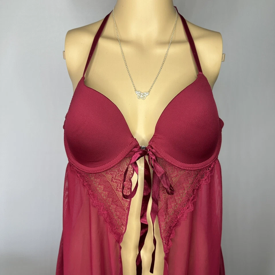 Babydoll Jessica Simpson Teddy Rojo Medio Frente Abierto Con Aros Encaje Transparente Foto 2 de 4