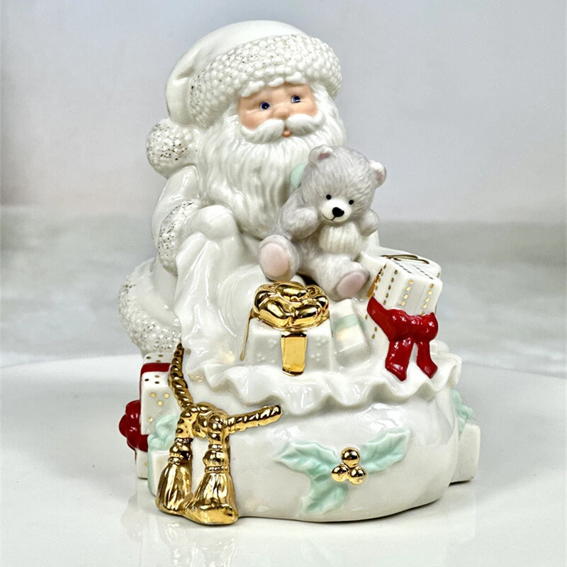 Lenox Santa Claus And Bear Delivering Gift Together Collectible Statue Figurine