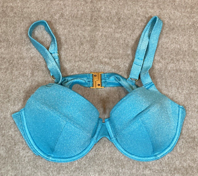 V by Very Bikini Top Shimmer Underwired UK 36B Aqua Blue Adjustable Straps Clasp