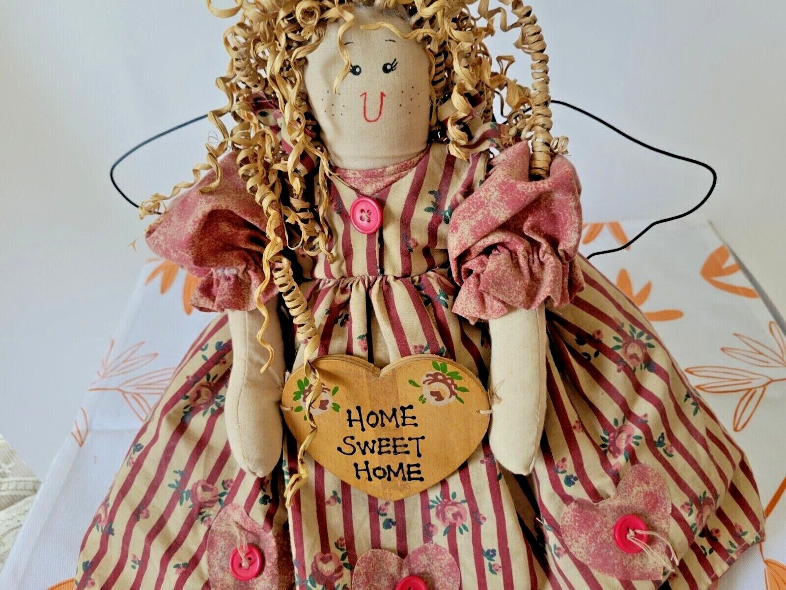 Vintage "Home Sweet Home" Angel Doll Shelf Sitter Rustic Farmhouse