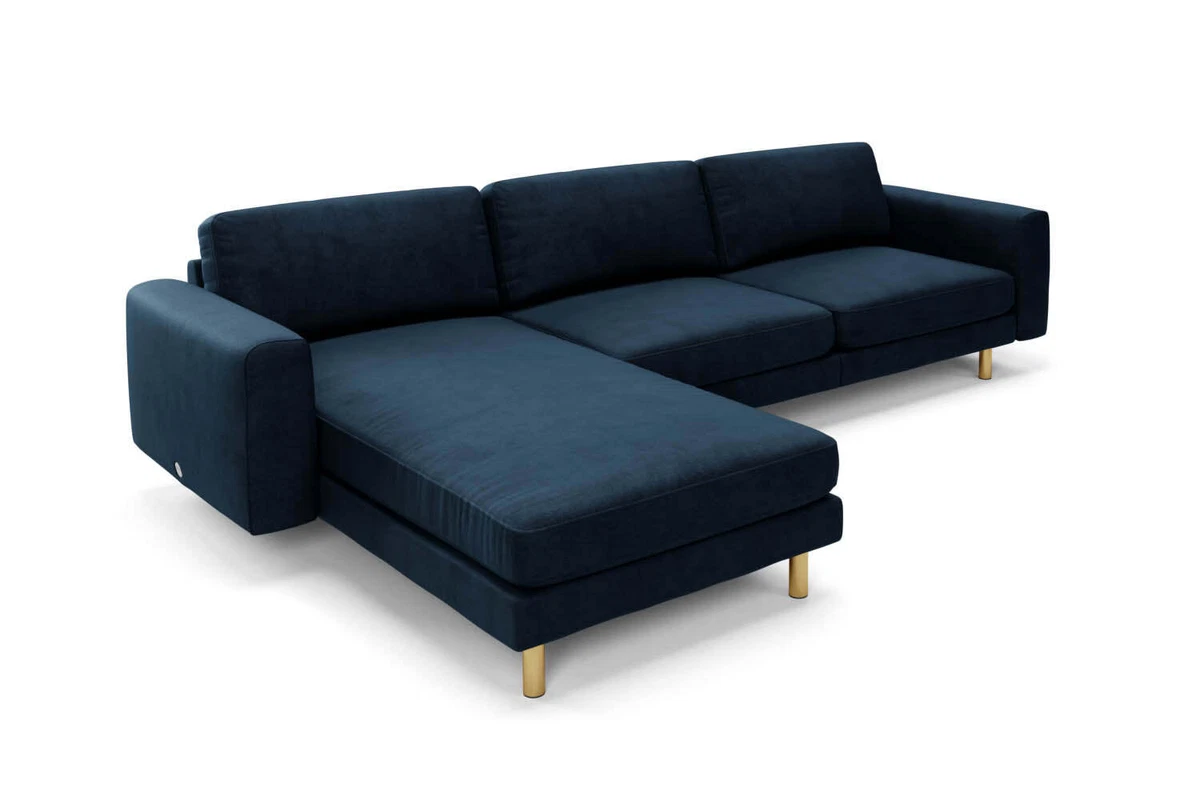 Snug The Big Chill Deep Blue Velvet Left Hand Chaise 3 Seater Sofa
