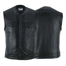 SOA Men  s Full Grain Leather Biker Vest   Motorcycle Cut Off Concealed Carry