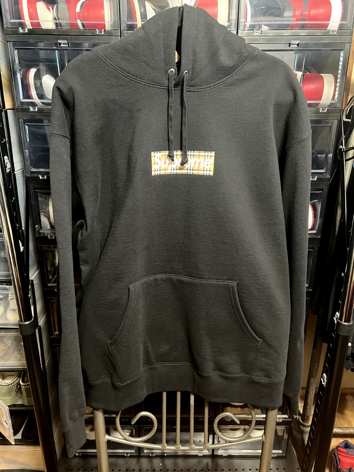 Sweat à capuche SS22 SUPREME X BURBERRY BOX LOGO NOIR TAILLE XL New York Bape Japan Palace