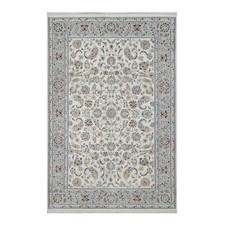 6'x9' Spring White Hand Knotted Nain with Flower Design Wool and Silk Rug R91049