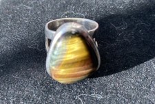 Solid 925 Sterling Fire Silver Natural Tiger's Eye Gemstone Unisex Ring Jewelry