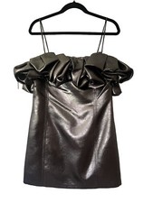 Zara voluminous mini  dress in silver straight neckline size L NWT