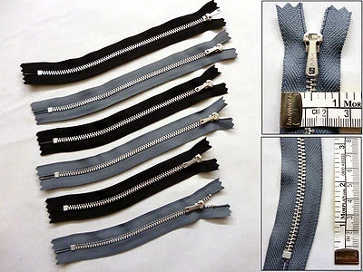 Zip, Zipper,Traditional Trouser, Curved Fly, YKK, Black & Grey,6,7,8, 9 inches