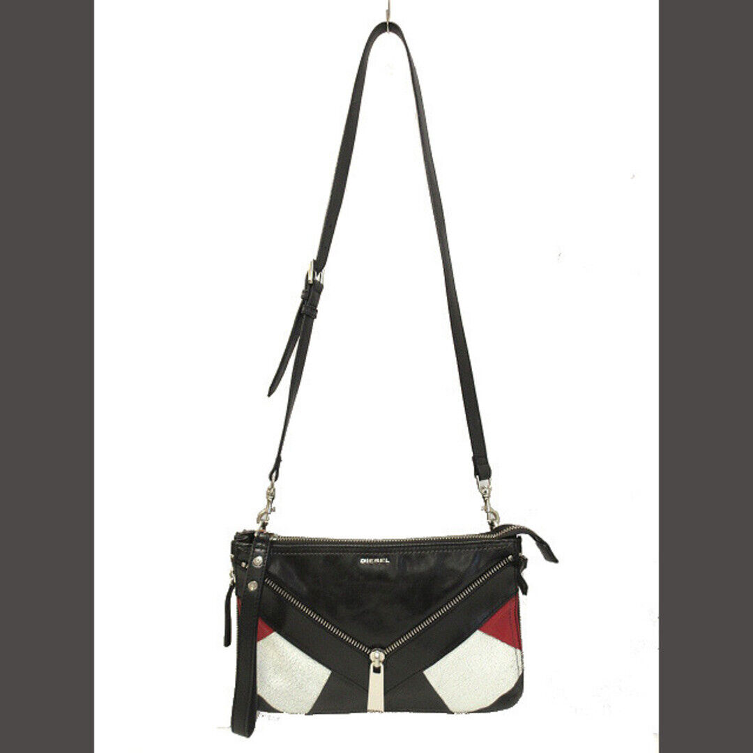 DIESEL LEATHER SHOULDER BAG ZIPPER BLACK Used DIESEL LEATHER SHOULDER BAG ZIPPER BLACK Used