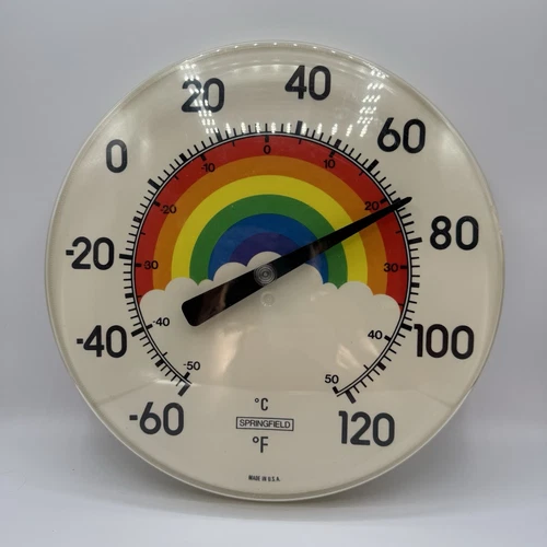 Vintage 1970’s 12" Springfield Outdoor Rainbow Pride Thermometer Wall Mounted