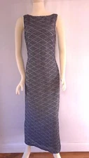 Ribkoff Vintage 80's Grey Black Silver Slim Maxi Dress Party Cruise Event UK 10