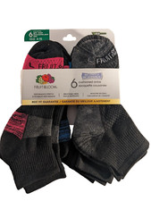 NEW  Fruit of the Loom  Girls/Women's 6 Pair/Pack Ankle Socks  Black 9-11
