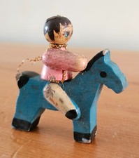 Vintage Wood Child on Rocking Horse Christmas Ornament
