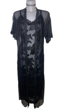 Vtg 90s Women Victorian Black Sheer Satin Robe Dress Sz M Coquette Fairy Kawaii