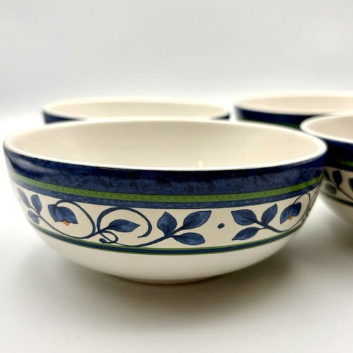4 Orleans by Pfaltzgraff Cereal Soup Bowls Blue Floral Stoneware 5.5”