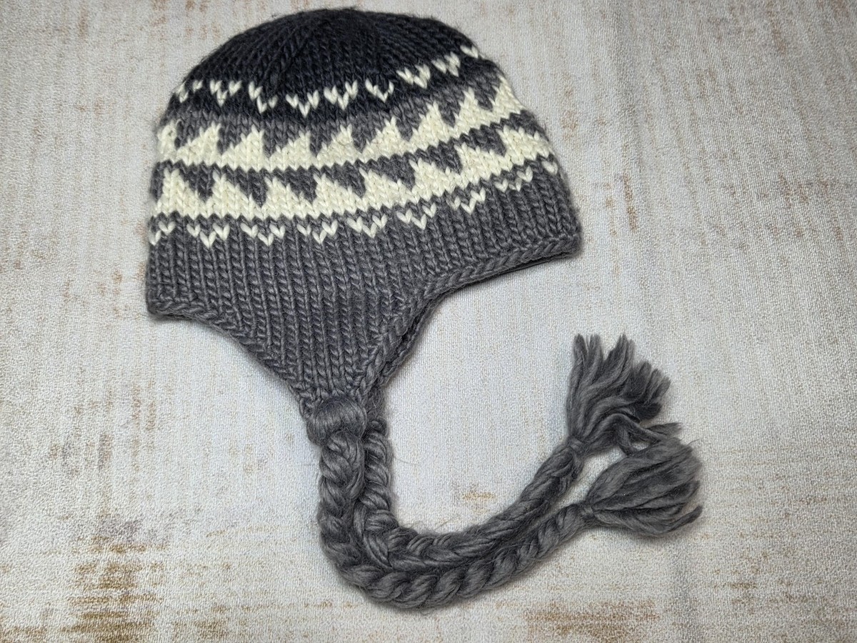 The North Face Hat Trapper Knit One Size Gray Fair Isle Ear Flap