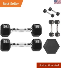 Durable 5LB Rubber Encased Hex Dumbbells with No-Roll Design for Home Gym
