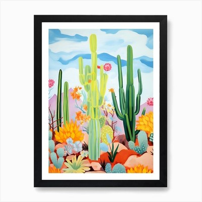 Western Cactus Desert Landscape Art Framed Wall Art Poster Canvas Print Picture