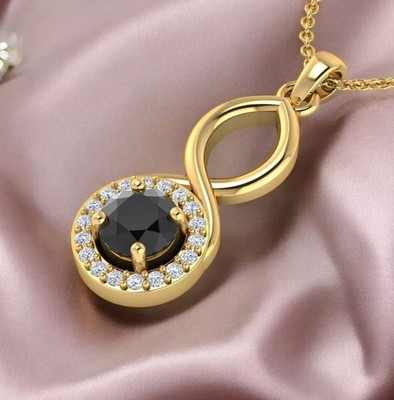 2Ct Round Cut Simulated Black Diamond Halo Lovely Pendant 14K Yellow Gold Plated